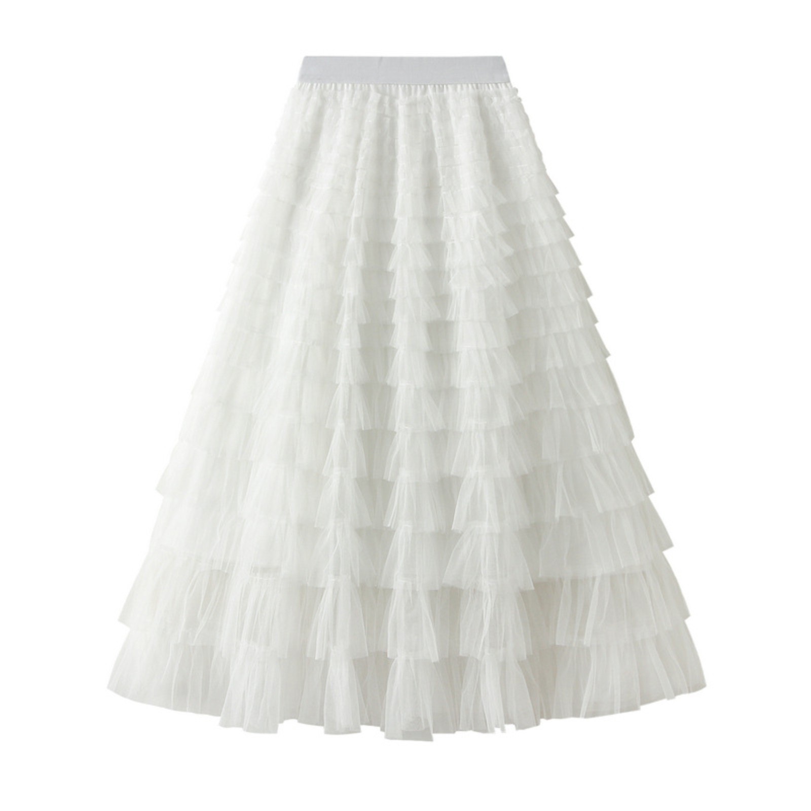 thumbnail image 4 of Falda vintage de malla con volantes hasta la pantorrilla para mujer - Falda tutú plisada de corte A y cintura alta (tallas M-L), 4 of 8